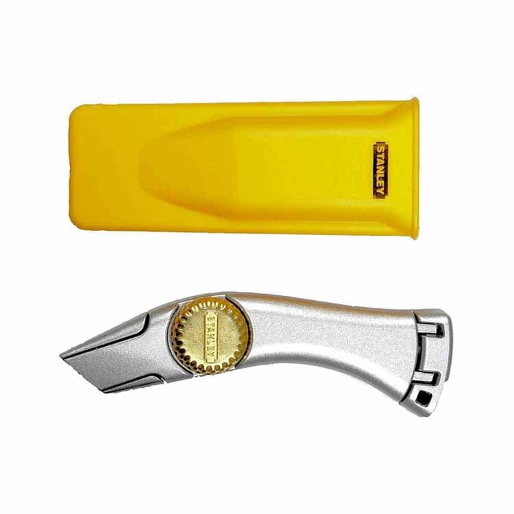 A single heavy-duty utility blade with a sharp edge and two notches at the top, isolated on a white background.