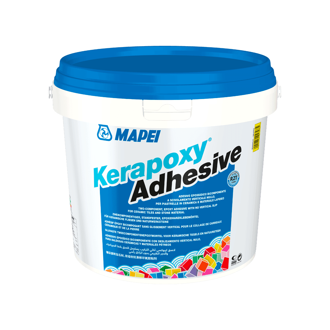 MAPEI Kerapoxy Adhesive bucket on a white background.