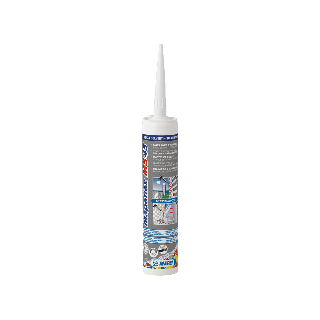 A tube of Mapesil MS adhesive sealant isolated on a white background.