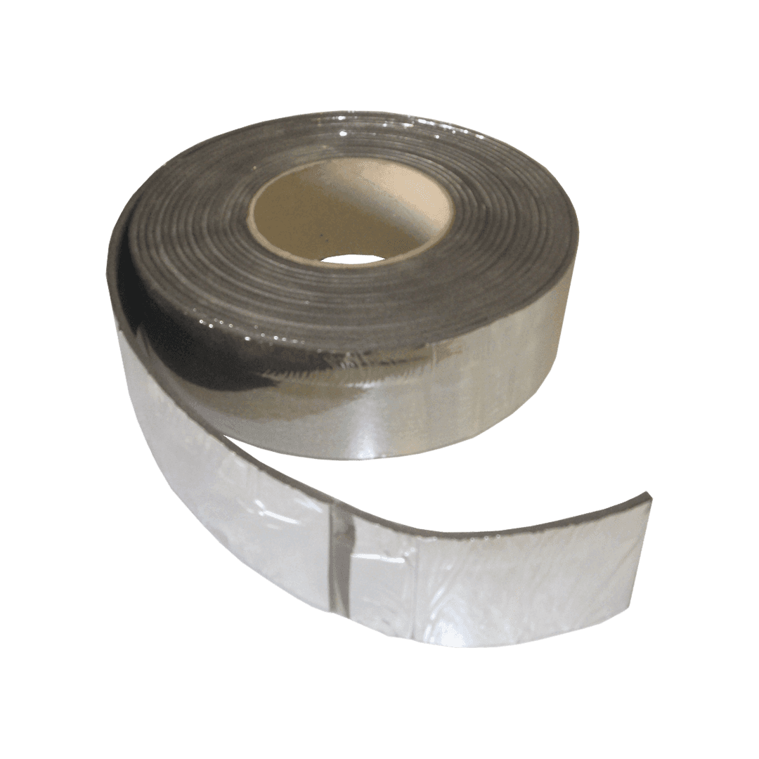 Roll of duct tape partially unspooled on a dark background.